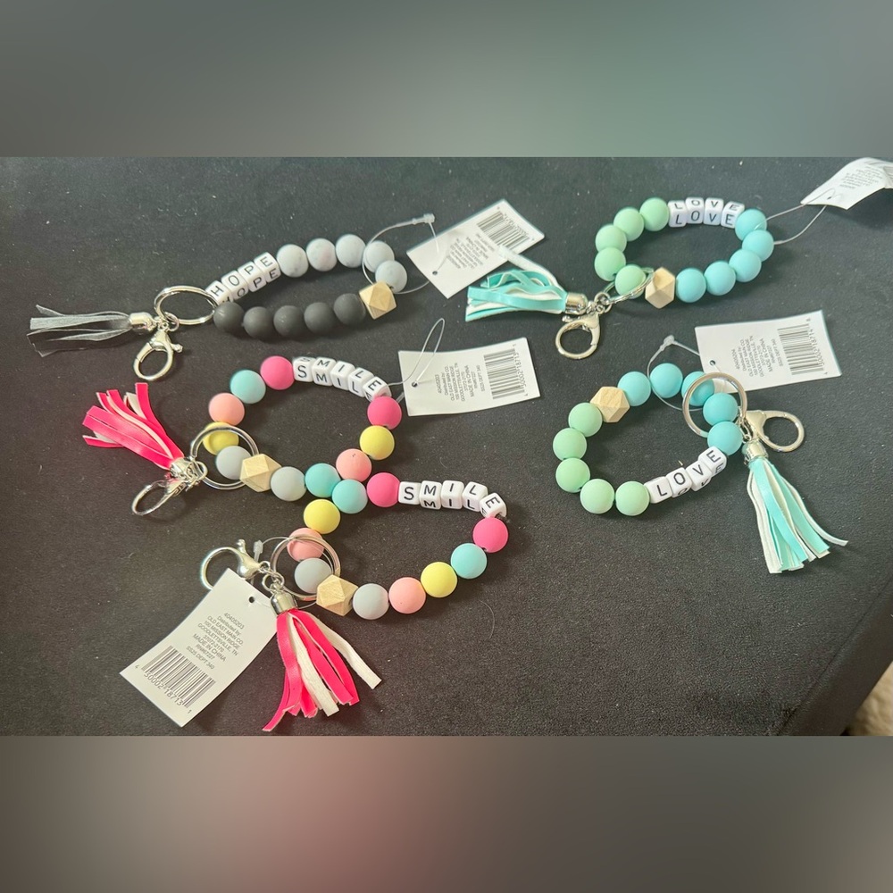New Colorful Beaded Keychain Bracelets - Bundle of 5